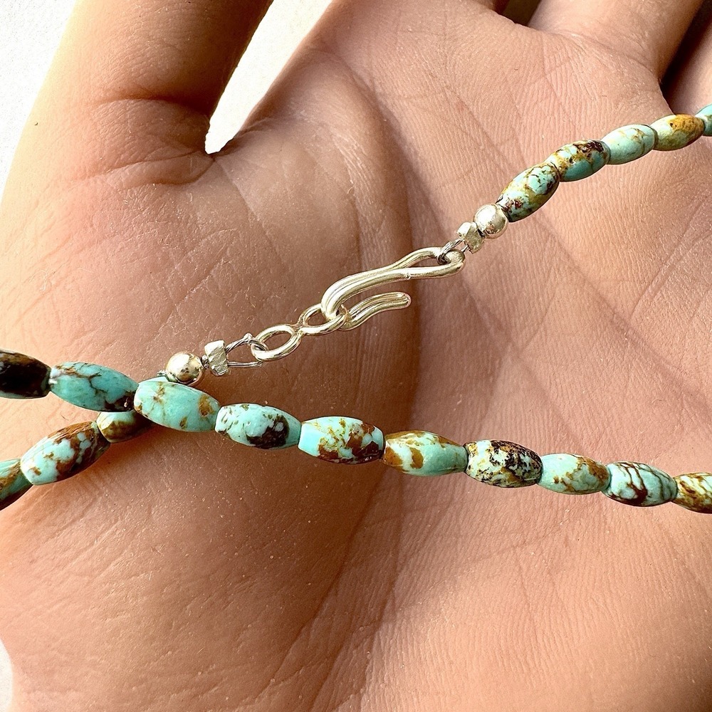 Navajo Turquoise Bead Necklace 18" Hand Strung Natural #8 Color Sterling Hook - Picture 3 of 6